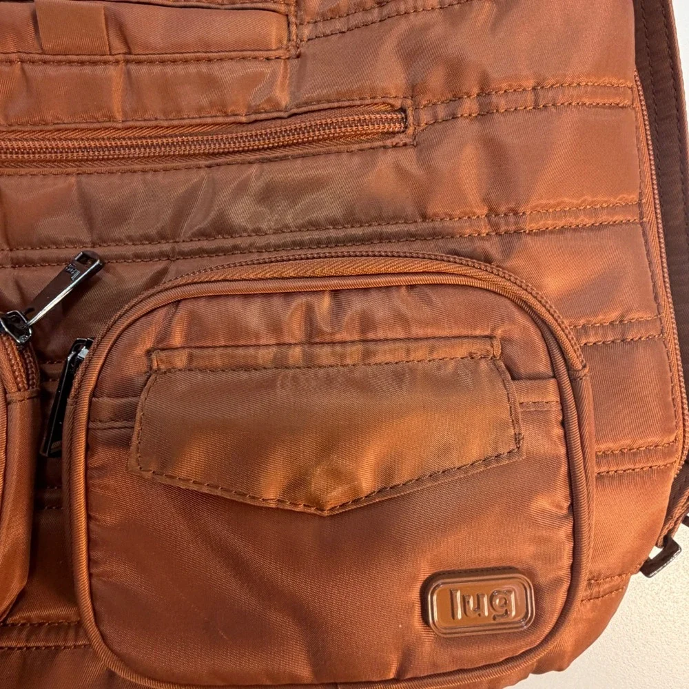 Lug Zipliner Convertible Tote Backpack Women Medium Copper Brown Quilted Bag